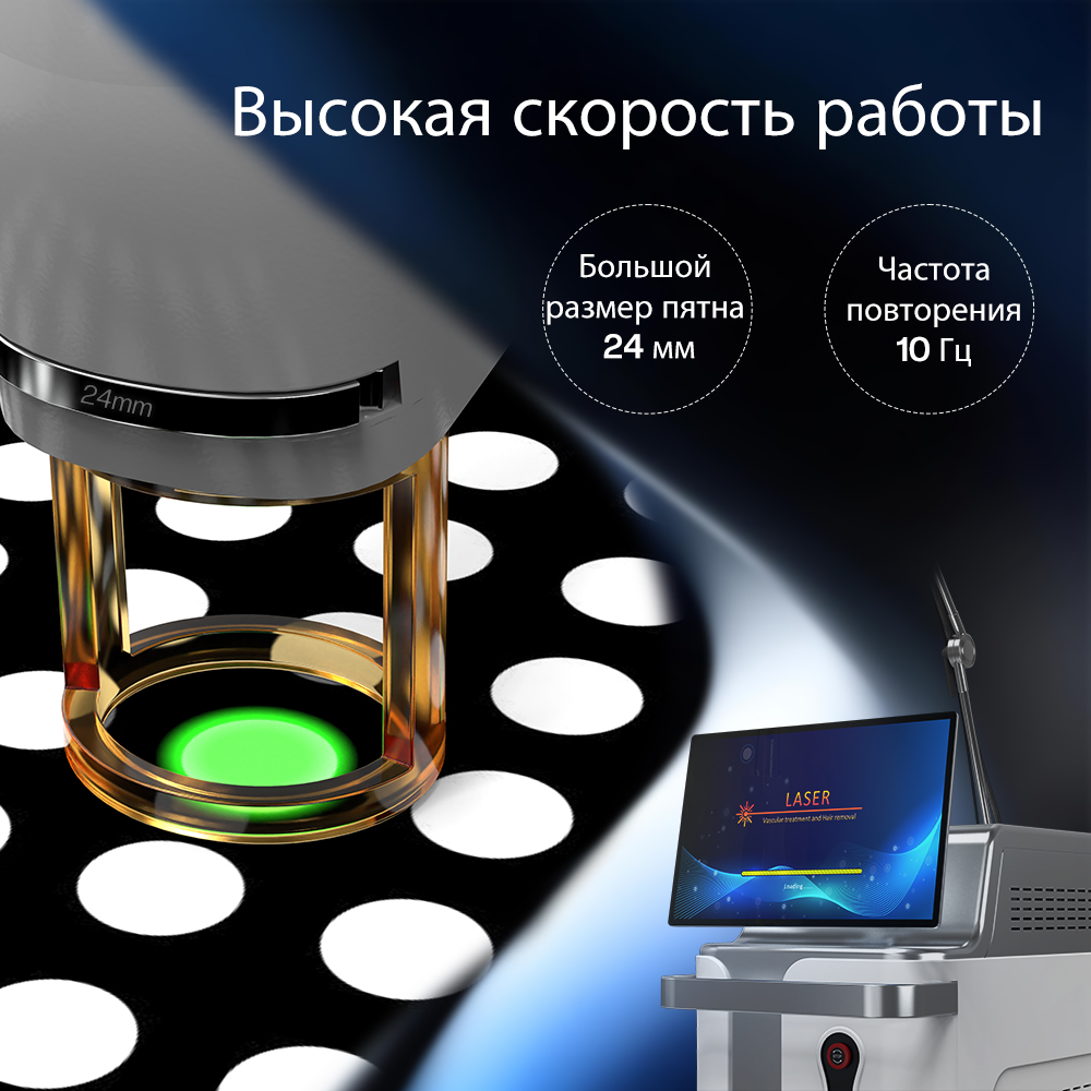 ​​Профессиональный лазер ALEXPULSE для удаления волов Александрит (755 нм) и Nd:YAG (1064 нм). Большое пятно 24 мм (+50% скорости), 6 насадок. Для эпиляции, омоложения, лечения грибка.​