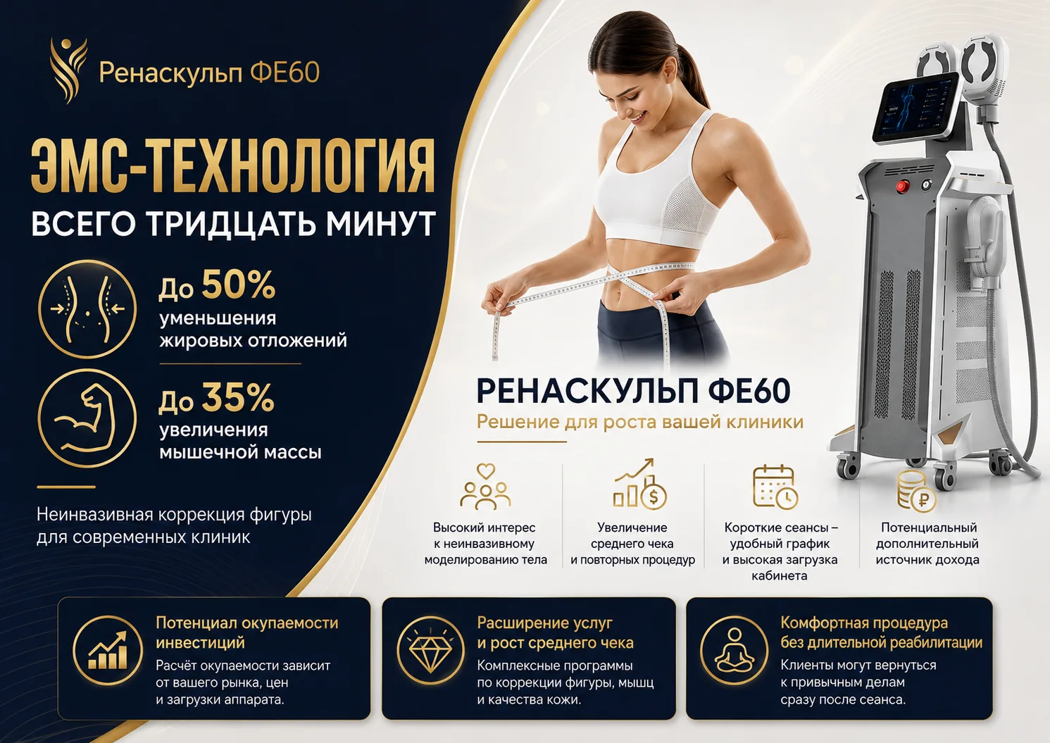 Расчёт окупаемости аппарата Ренаскульп ФЕ60 для косметологической клиники