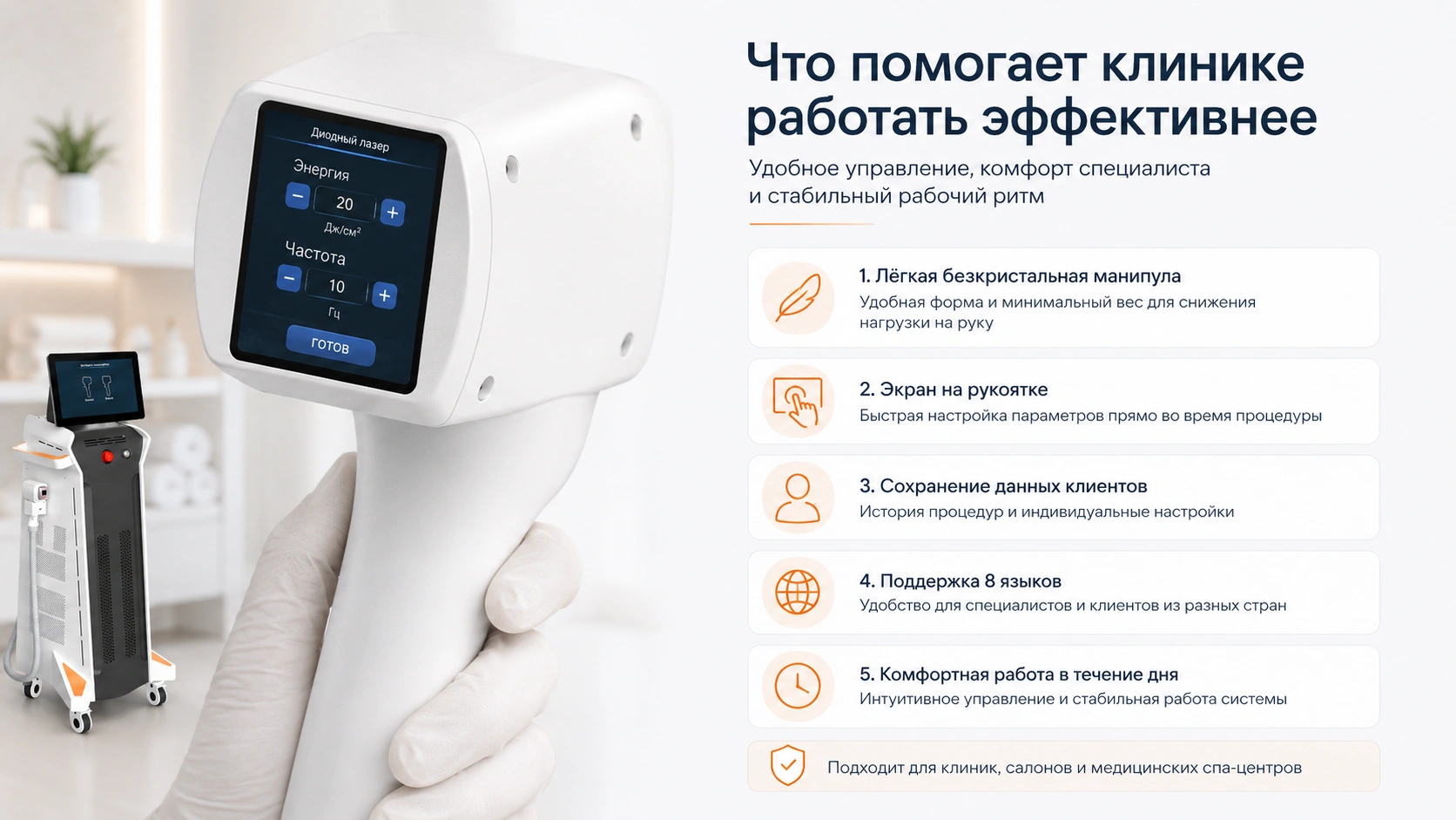 манипула диодного лазера для эпиляции с экраном управления