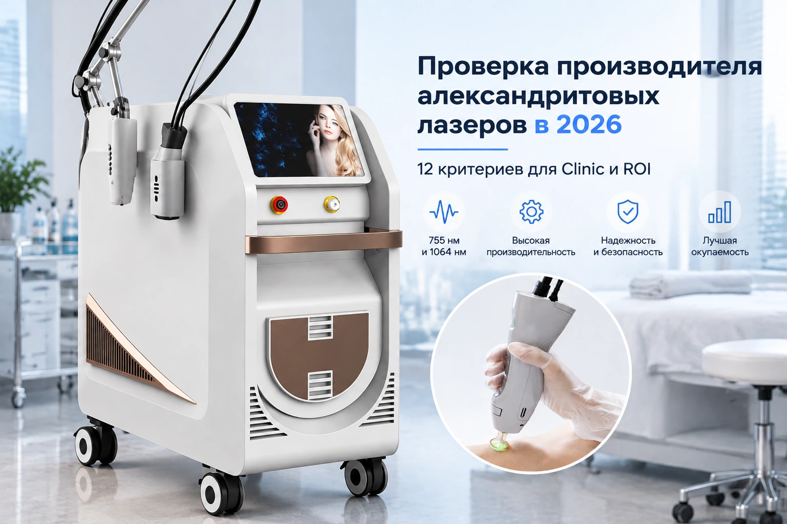 Двухволновая александритовая лазерная система EL200B для эстетических клиник