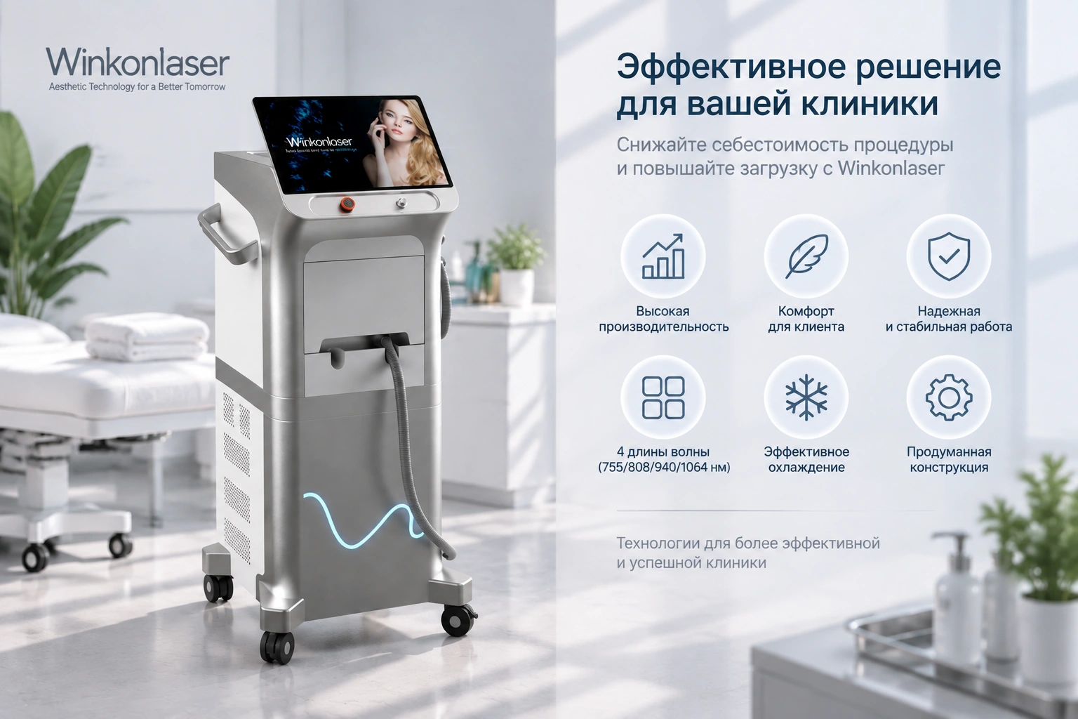 Диодный лазер Winkonlaser DM40PHK 808 нм для клиник лазерной эпиляции