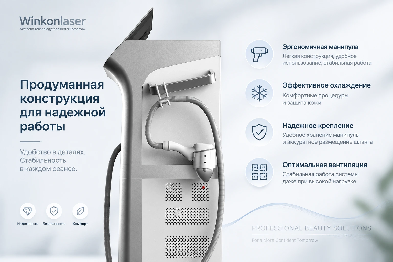 Конструкция манипулы и система охлаждения диодного лазера Winkonlaser DM40PHK