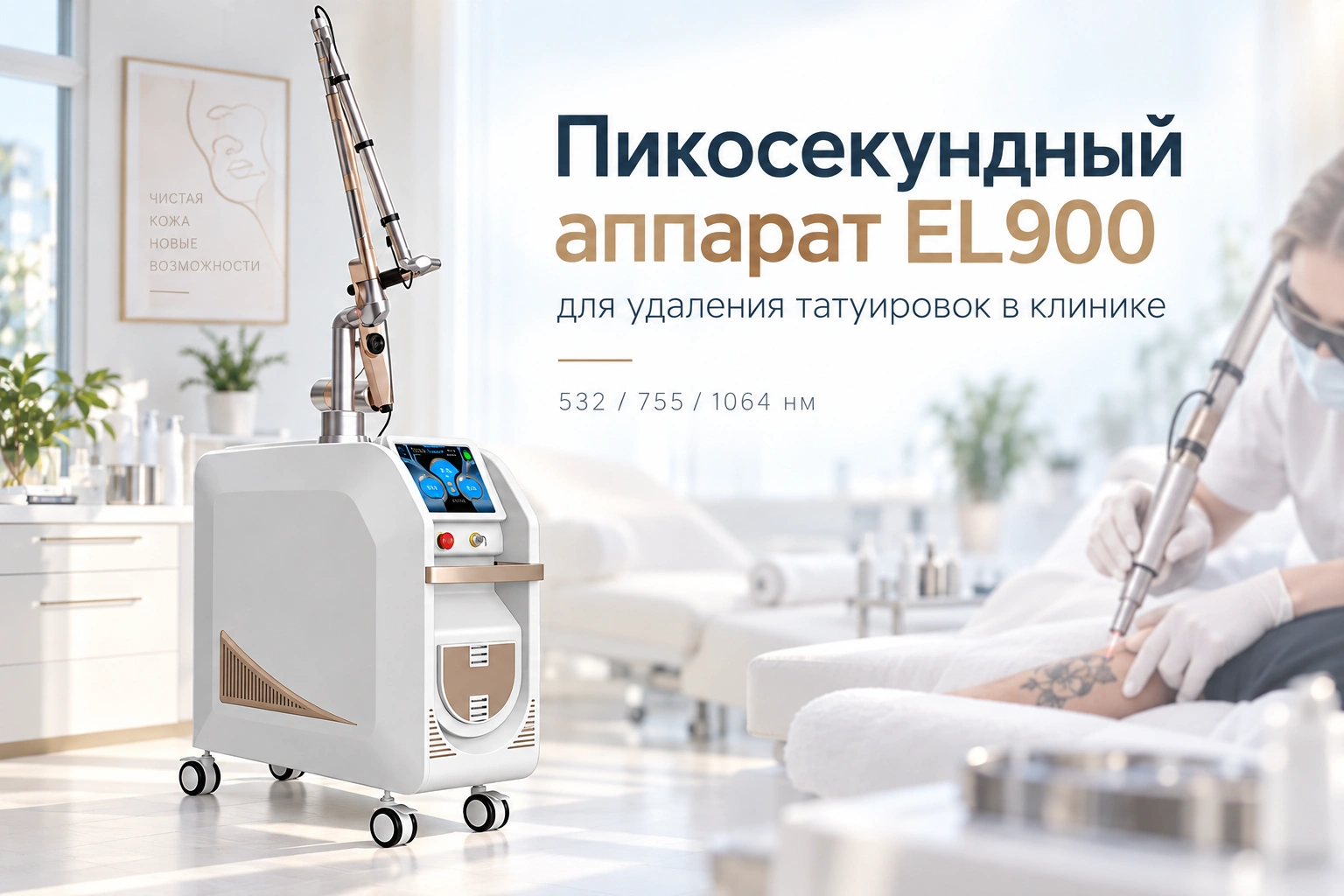 Пикосекундный аппарат EL900 для удаления татуировок в клинике